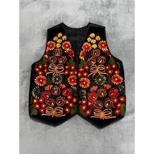 Guatemalan Handmade Embroidered Vest Floral Gilet Large